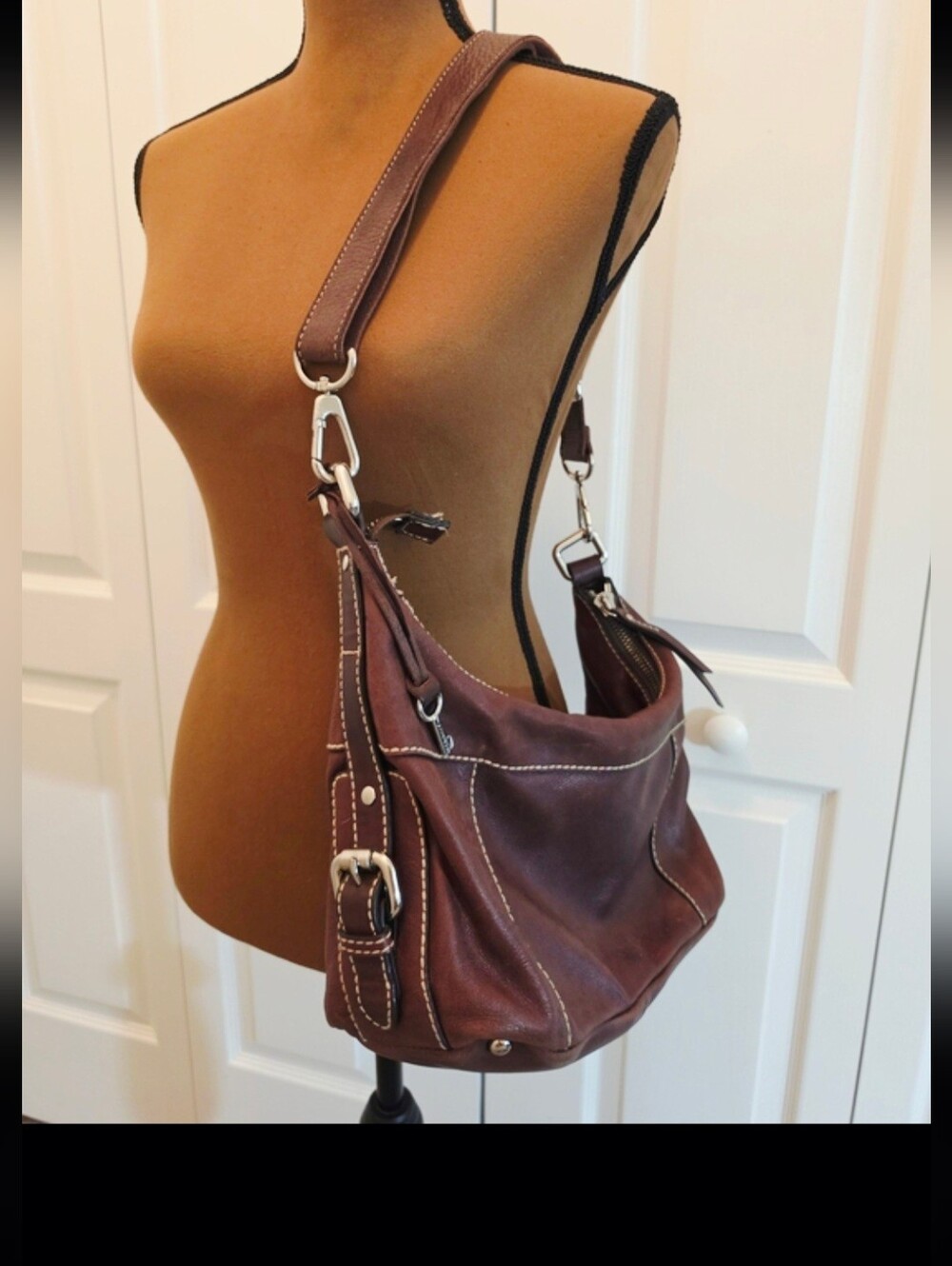 VTG Fossil ZB 2186 Brown Leather Hobo Bag Boho Y2K Indie Slouchy